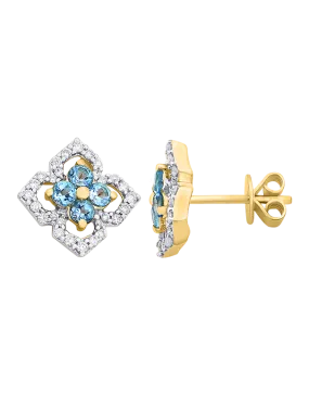 Blue Topaz Earrings - 10ct Yellow Gold Blue Topaz & Diamond Stud Earrings - 786260