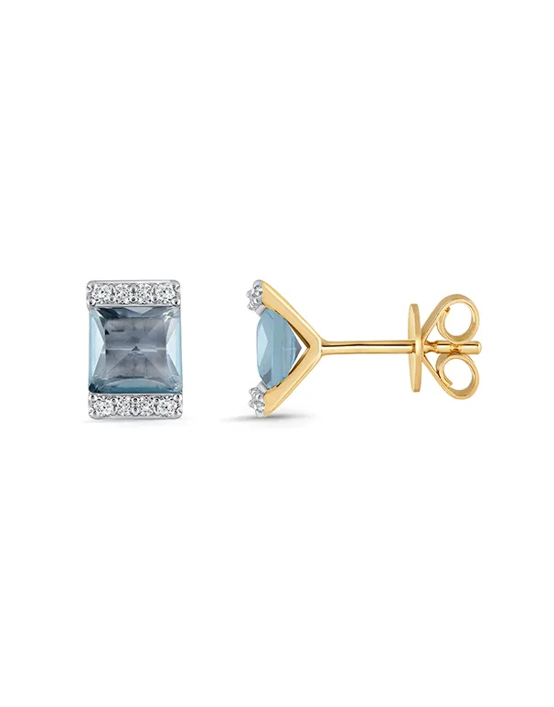 Blue Topaz Earrings - 10ct Yellow Gold Blue Topaz & Diamond Stud Earrings - 788062