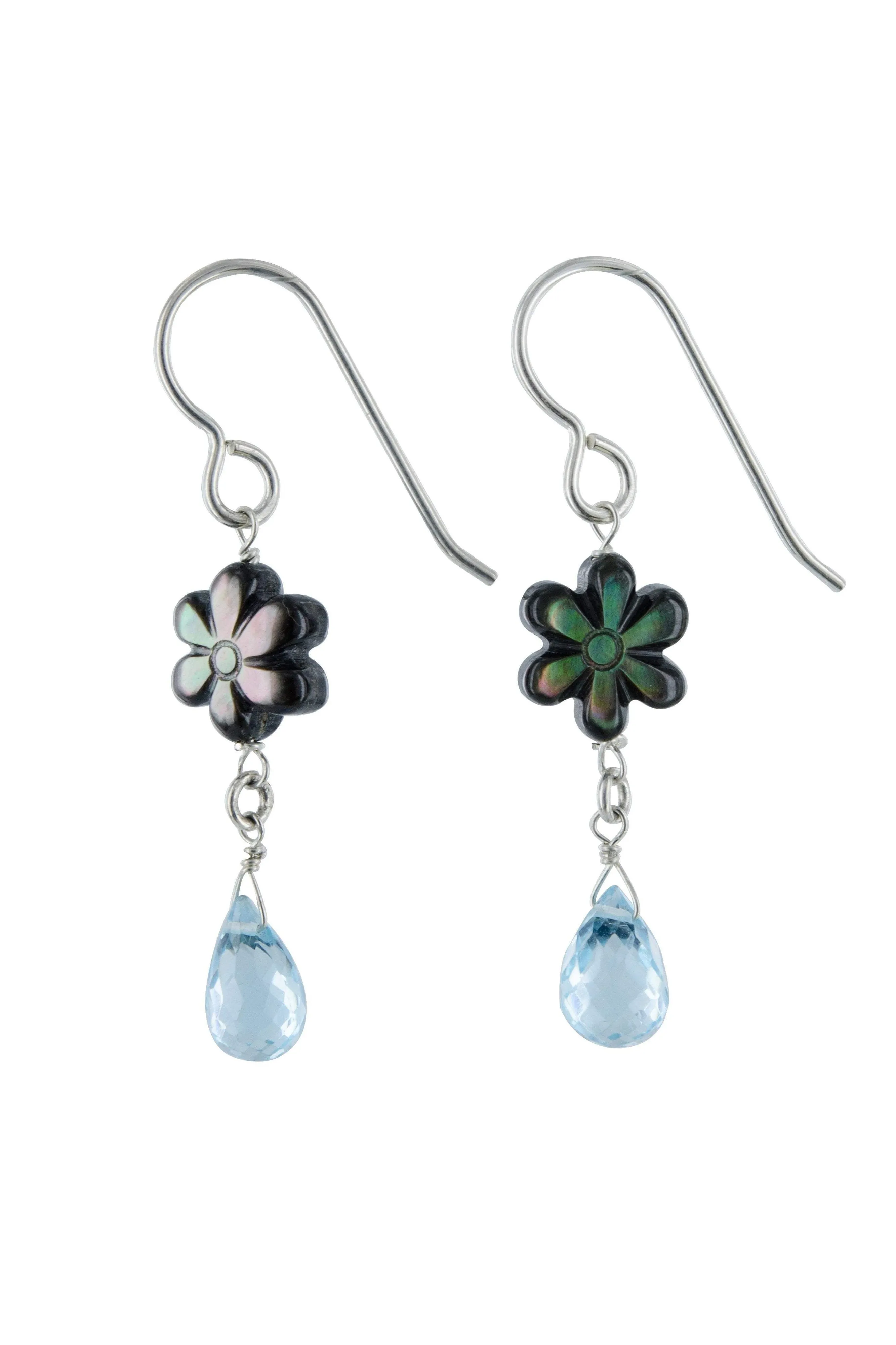 Blue Topaz, Mother of Pearl Siilver Dangle Earrings