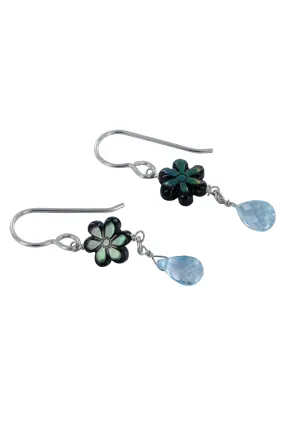 Blue Topaz, Mother of Pearl Siilver Dangle Earrings