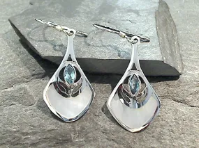 Blue Topaz, Mother Of Pearl, Sterling Silver Earrings