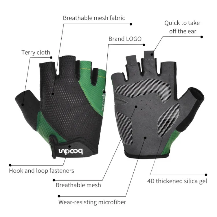 BOODUN 1408 4D Silicone Shock Absorbing Half Finger Breathable Bicycle Outdoor Riding Gloves, Size:M(Black and Green)