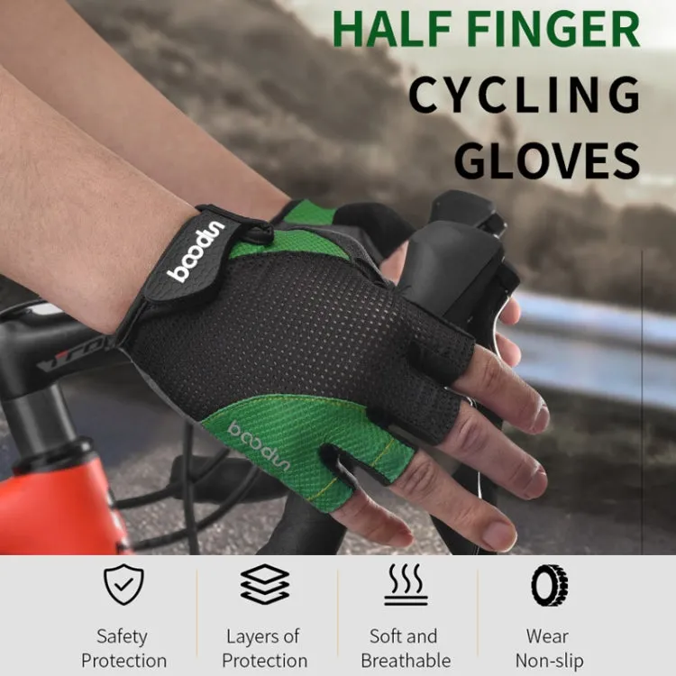 BOODUN 1408 4D Silicone Shock Absorbing Half Finger Breathable Bicycle Outdoor Riding Gloves, Size:M(Black and Green)