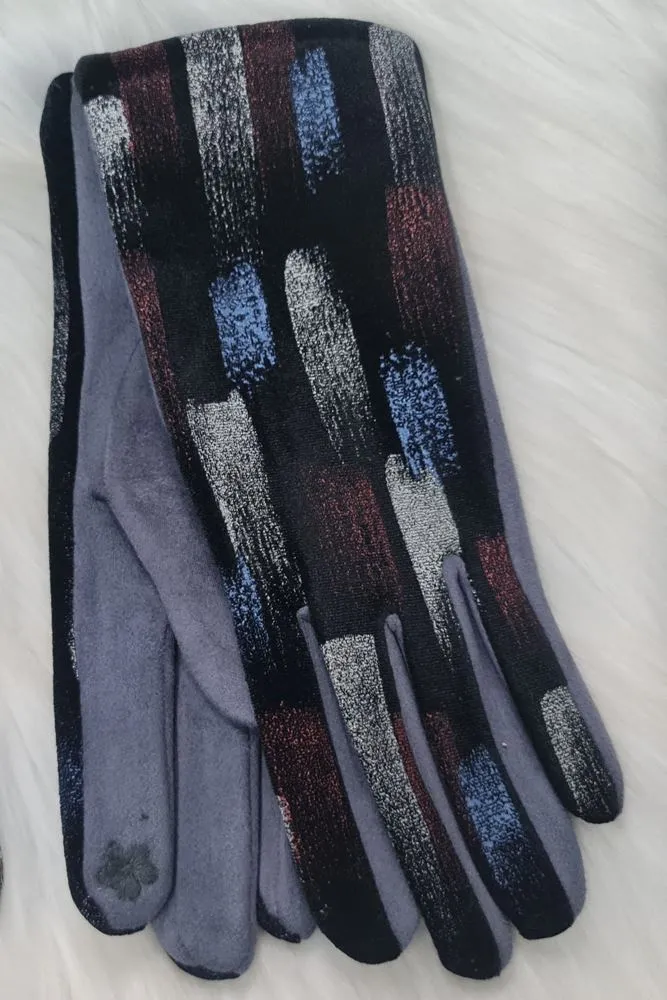 Brush Stroke Print Faux Velvet Gloves