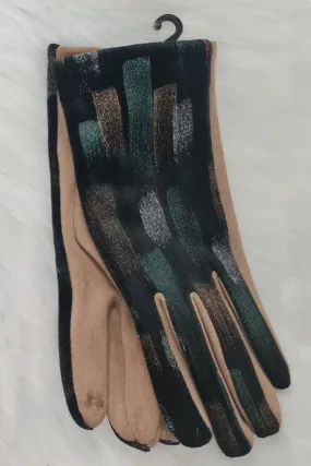 Brush Stroke Print Faux Velvet Gloves