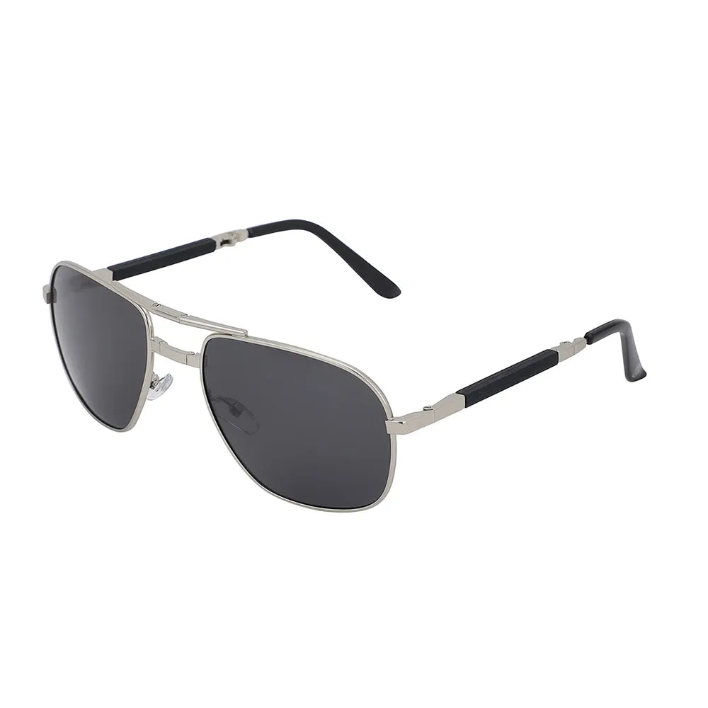 Carlton London Premium Silver & Black Toned Polarised And Uv Protected Lens Foldover Sunglasses For Men