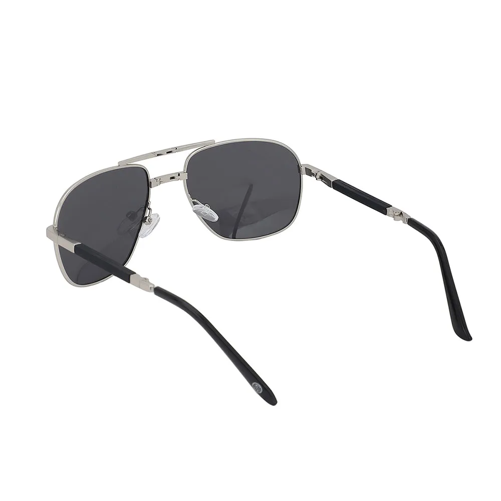 Carlton London Premium Silver & Black Toned Polarised And Uv Protected Lens Foldover Sunglasses For Men