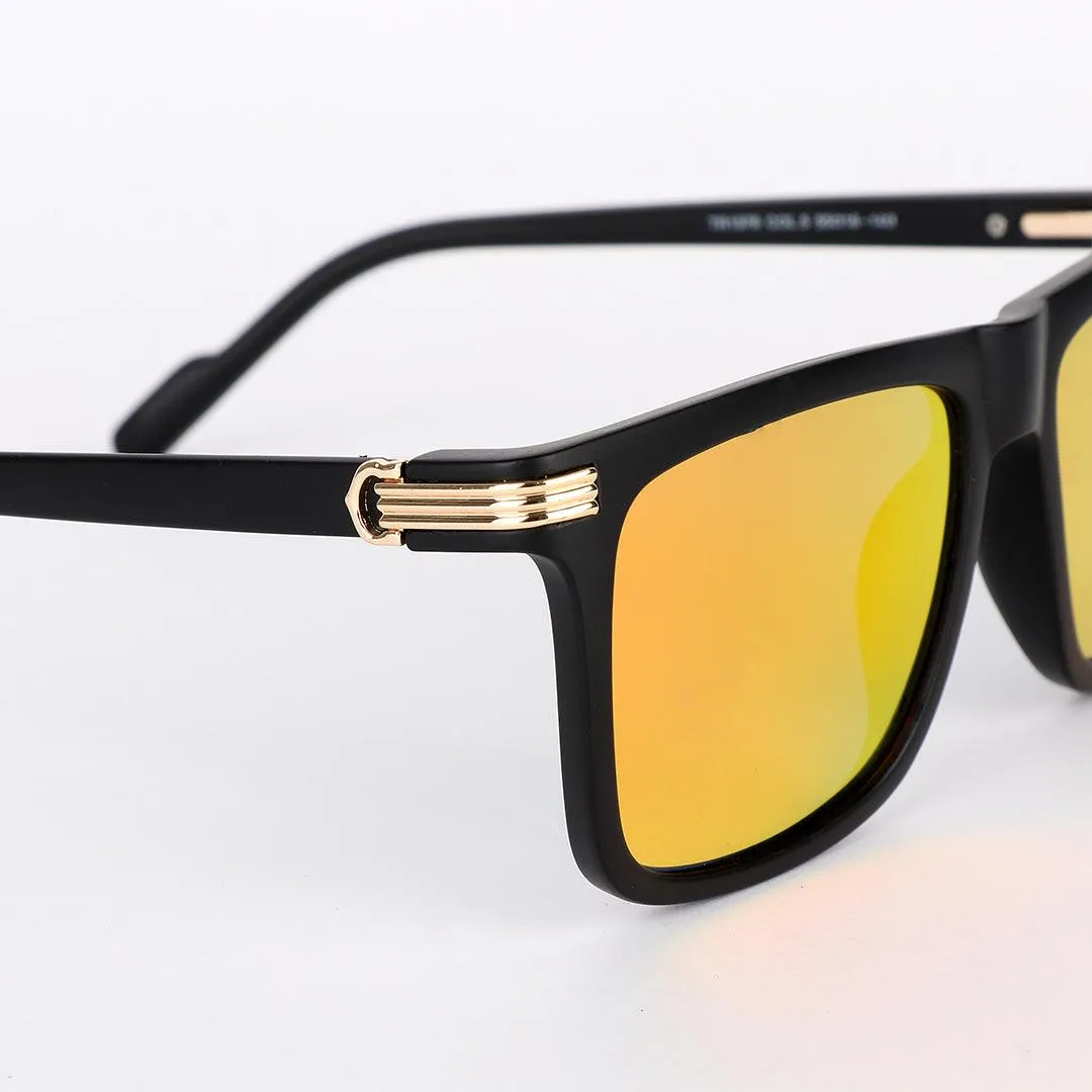 Cartier Classy Reflector Black And Gold Lens Sunglasses