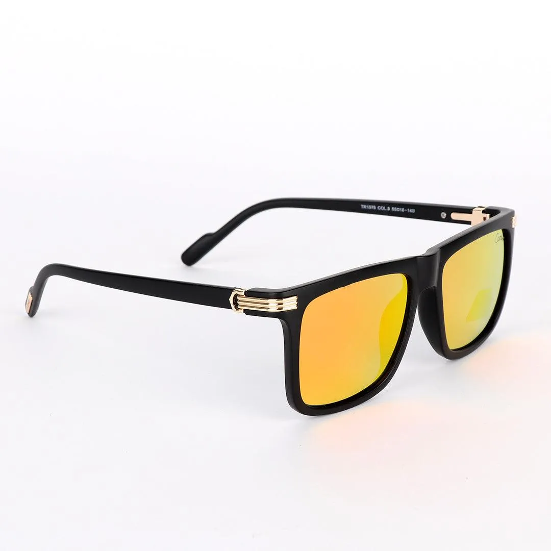 Cartier Classy Reflector Black And Gold Lens Sunglasses