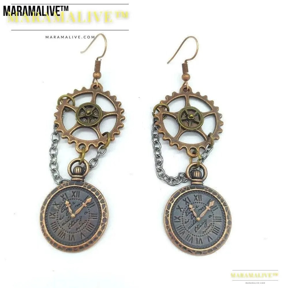 Chain Watch Pendant Steampunk Earrings