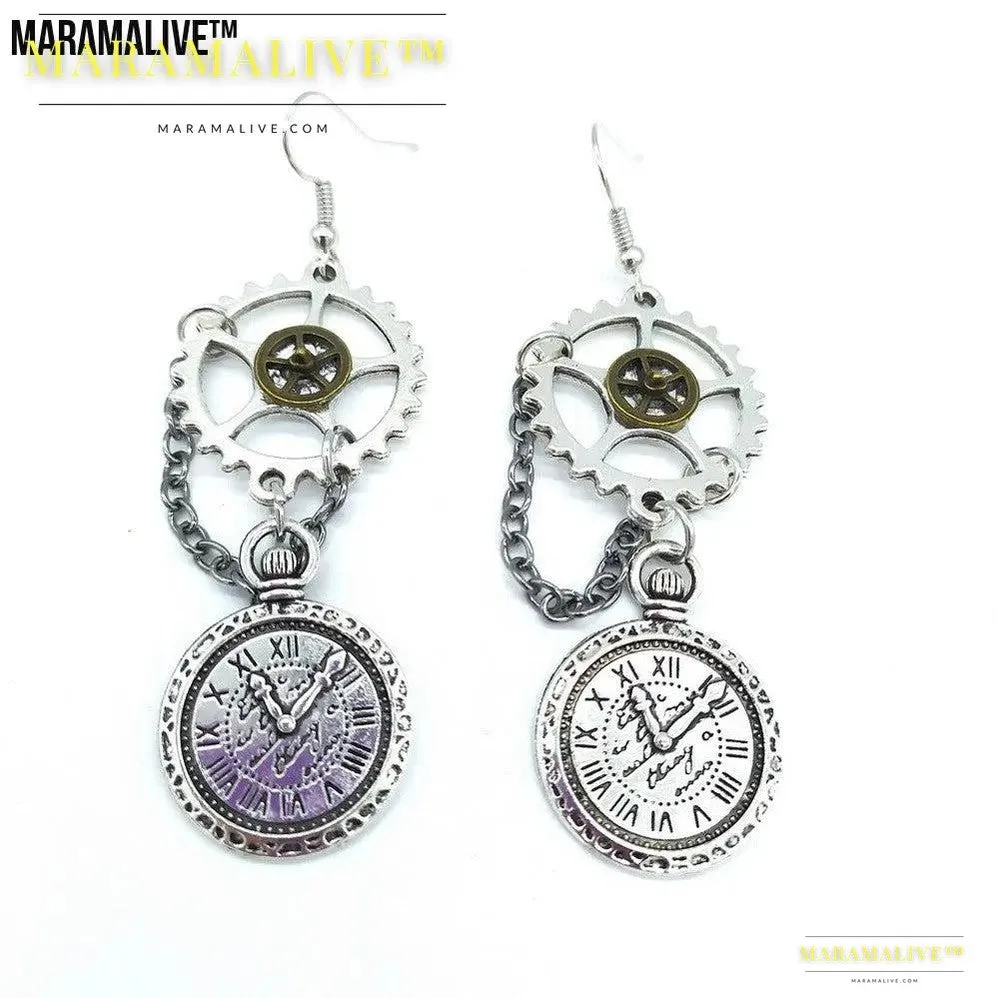 Chain Watch Pendant Steampunk Earrings