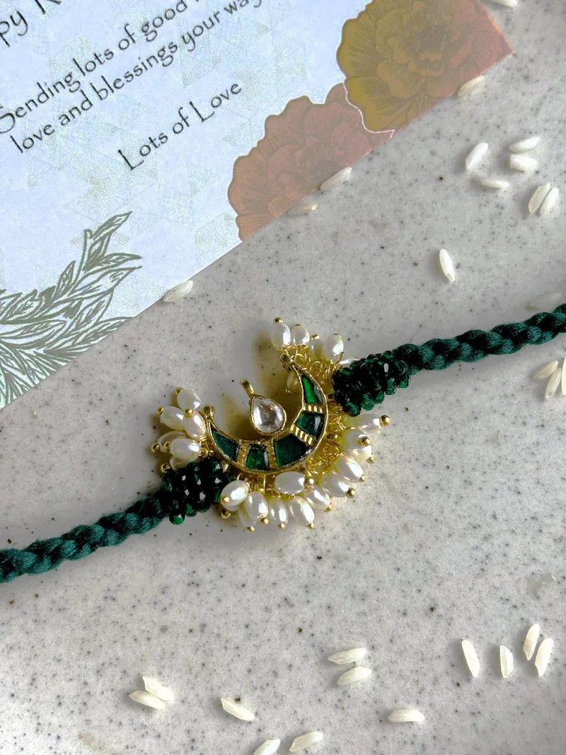 Chand Emerald Green Kundan Rakhi