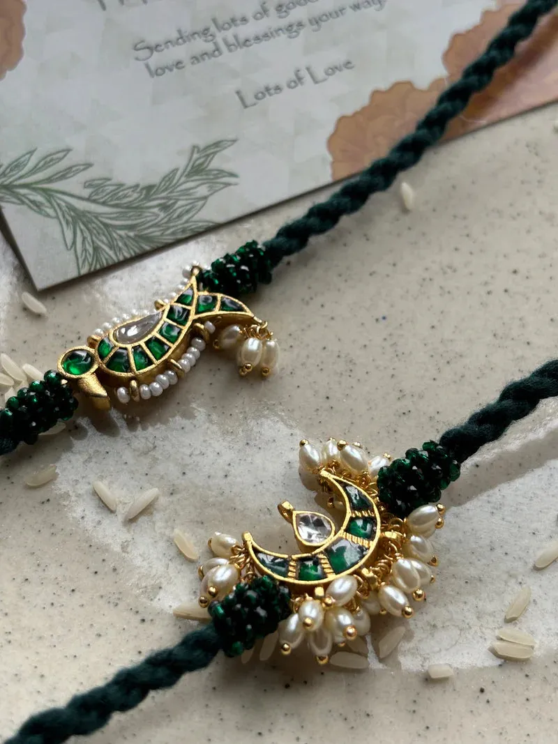 Chand Emerald Green Kundan Rakhi