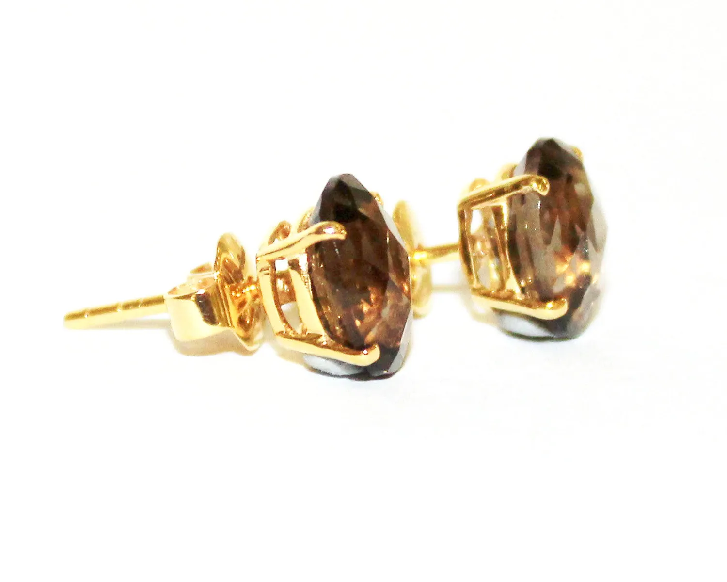 Checkerboard Smoky Topaz 4 Prong Studs AD No. 1080