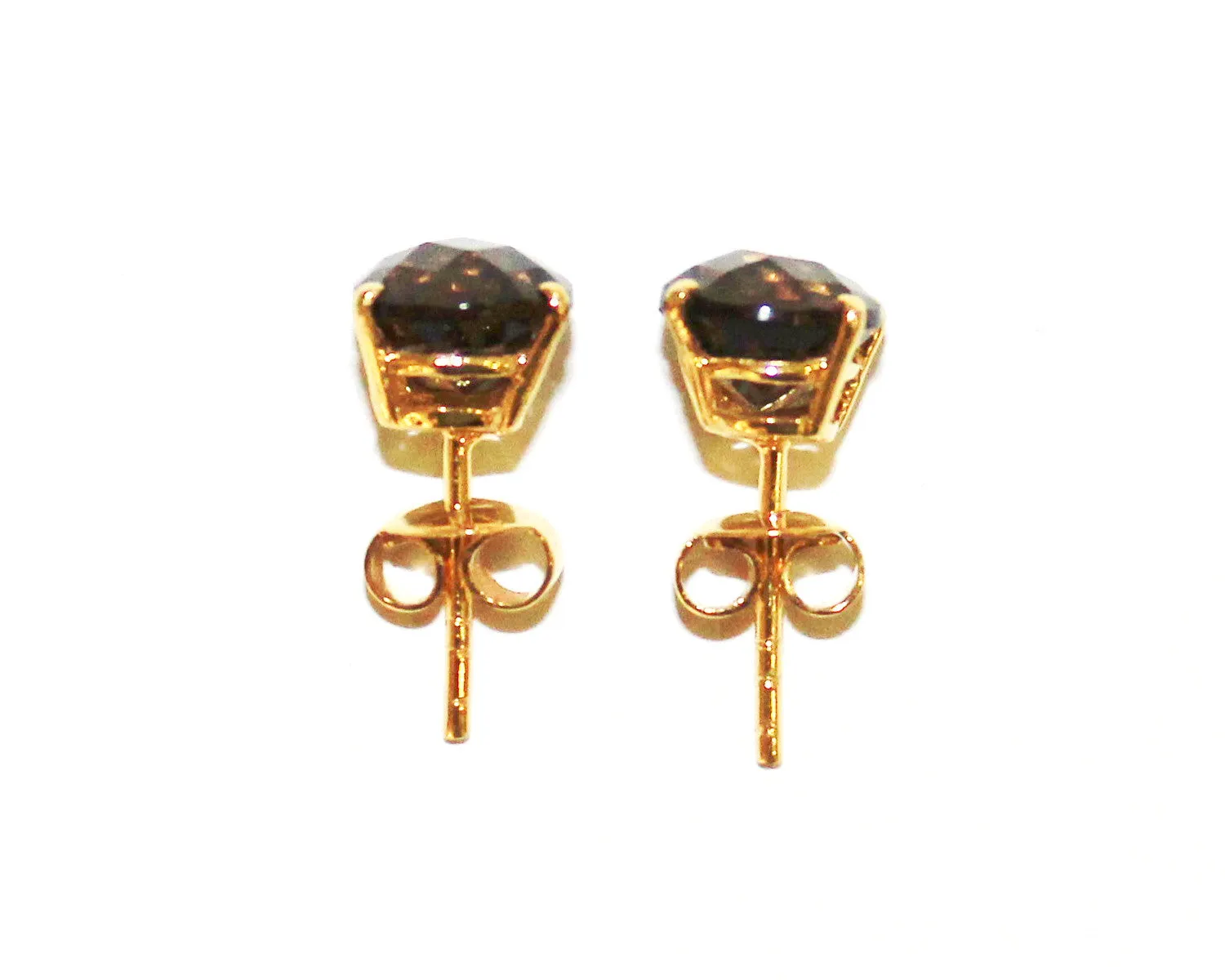 Checkerboard Smoky Topaz 4 Prong Studs AD No. 1080