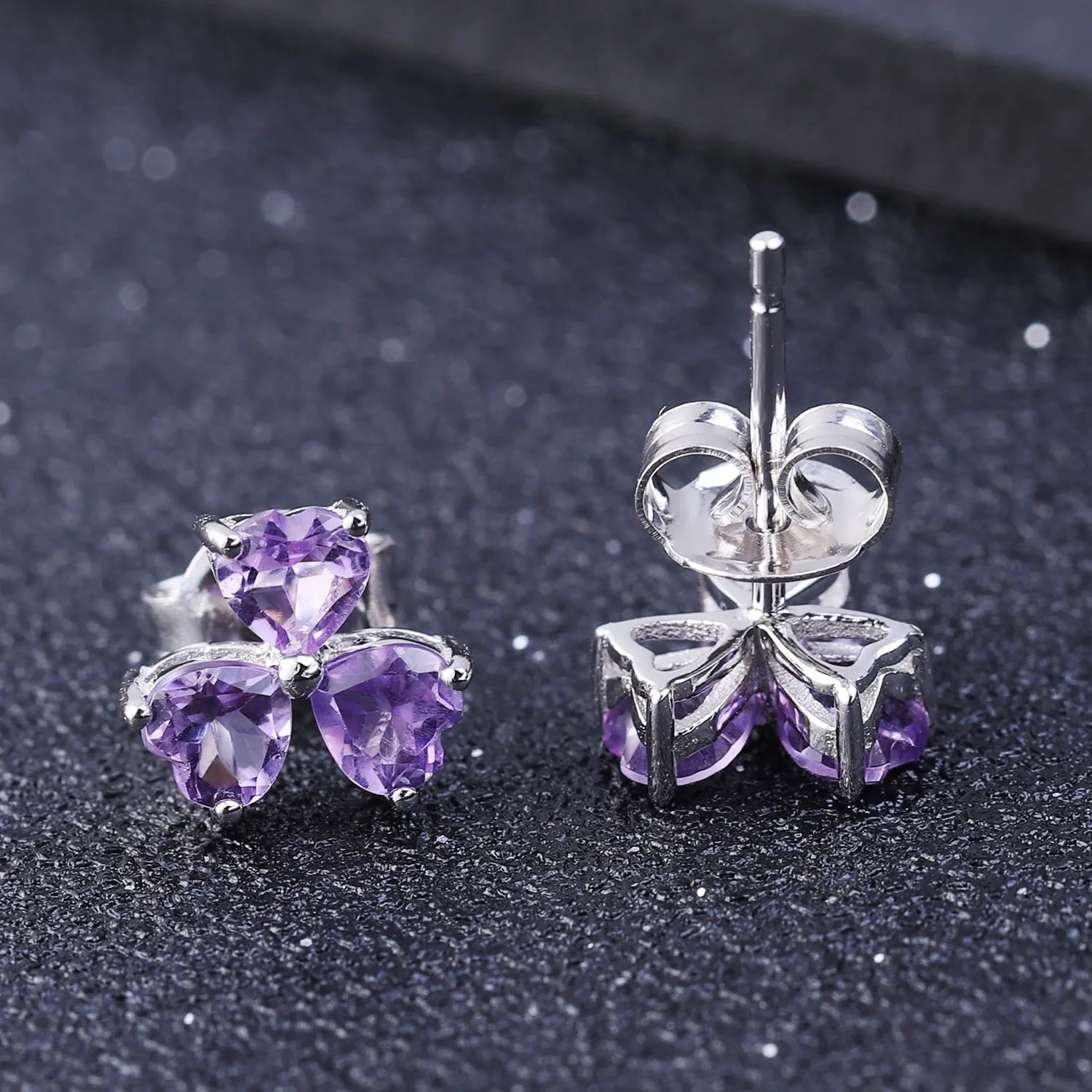 Colourful Gemstones Clover Sterling Silver Studs for Women