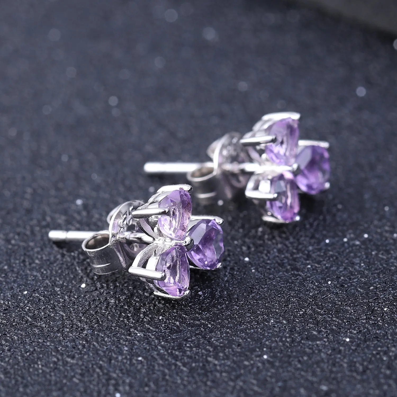 Colourful Gemstones Clover Sterling Silver Studs for Women