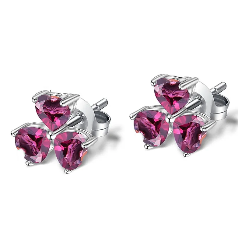 Colourful Gemstones Clover Sterling Silver Studs for Women