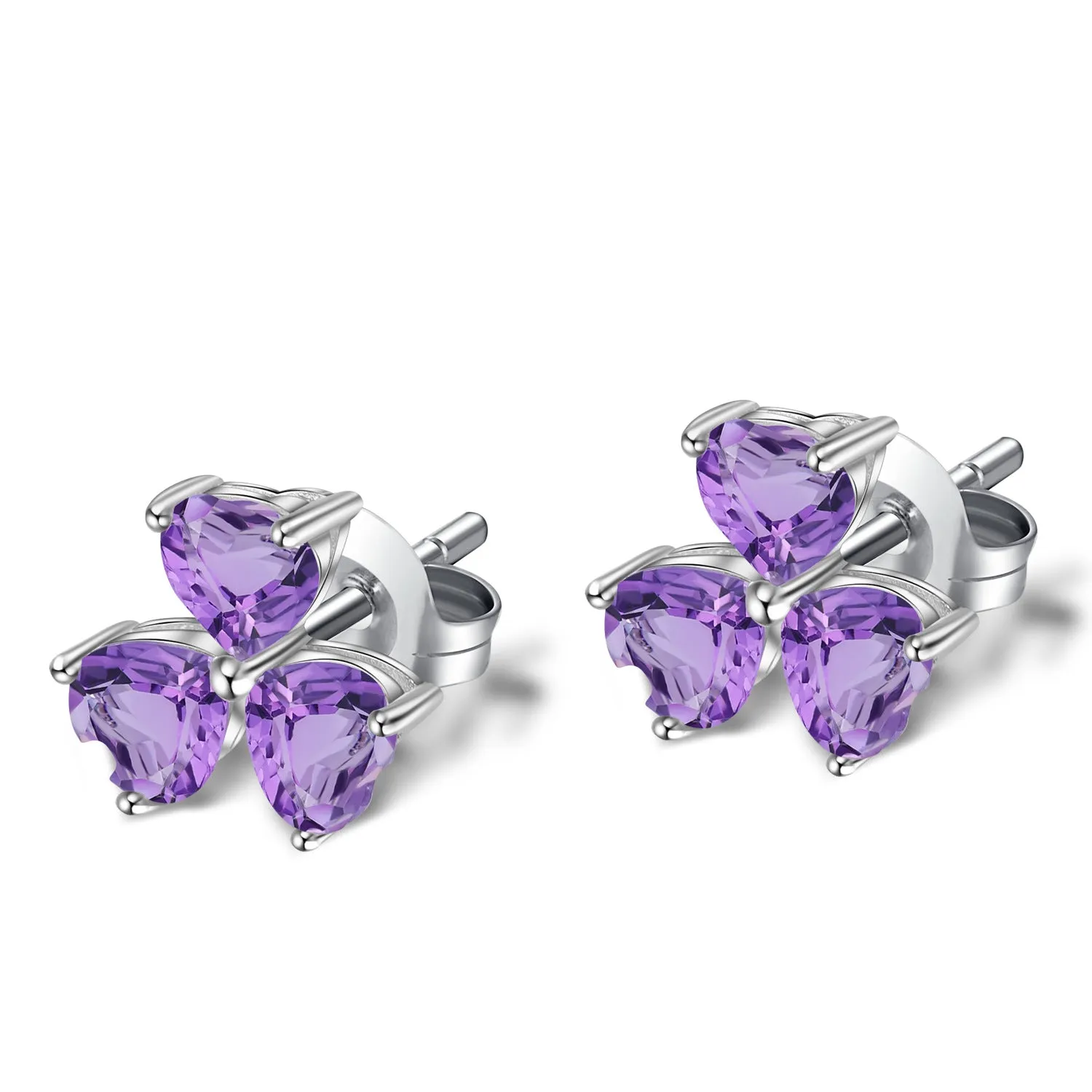 Colourful Gemstones Clover Sterling Silver Studs for Women