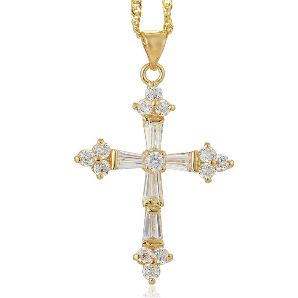 Created Garnet Topaz Cross Pendant Necklace