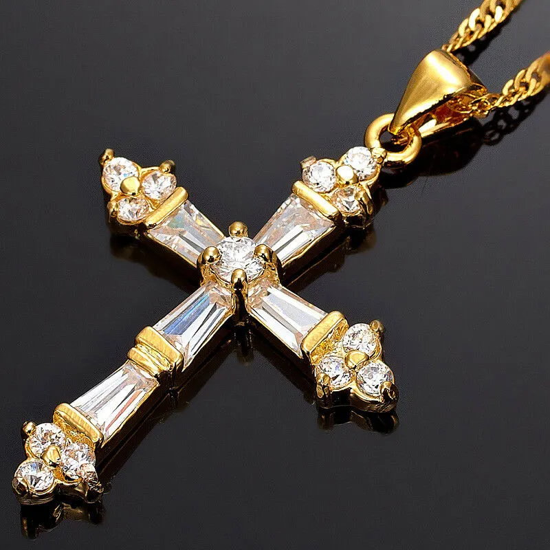 Created Garnet Topaz Cross Pendant Necklace