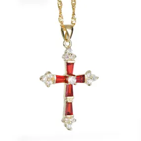 Created Garnet Topaz Cross Pendant Necklace