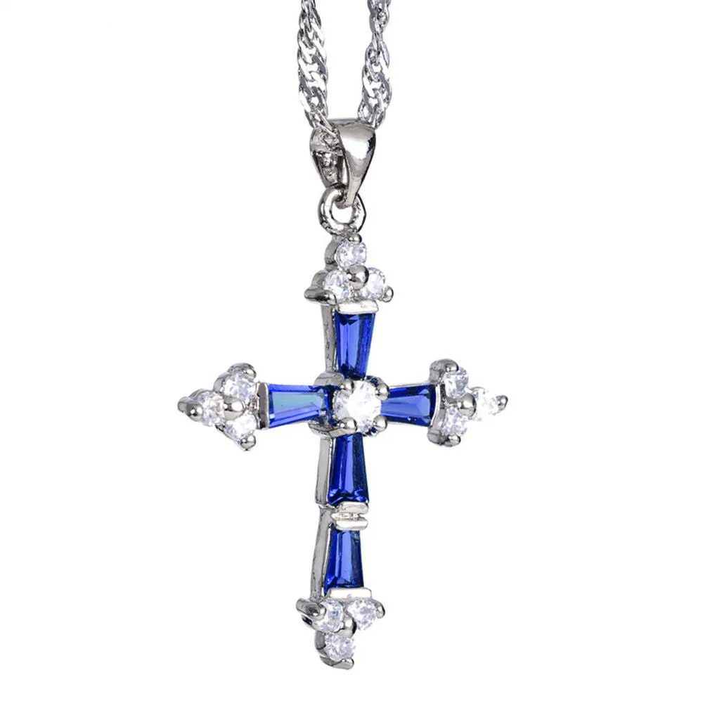 Created Garnet Topaz Cross Pendant Necklace