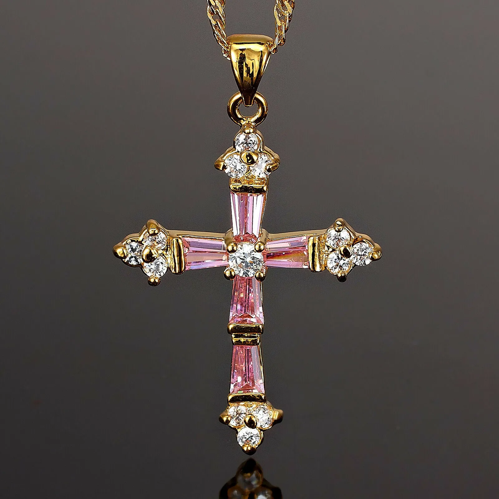 Created Garnet Topaz Cross Pendant Necklace