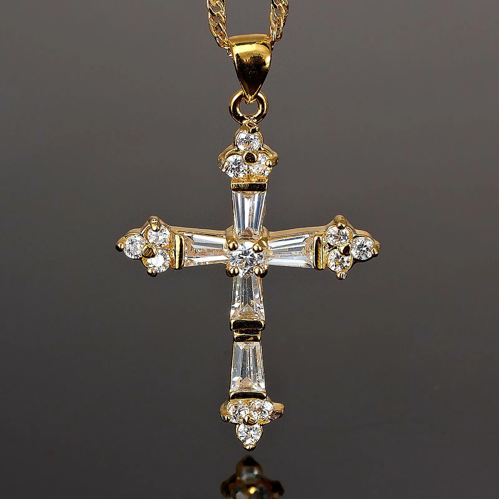 Created Garnet Topaz Cross Pendant Necklace