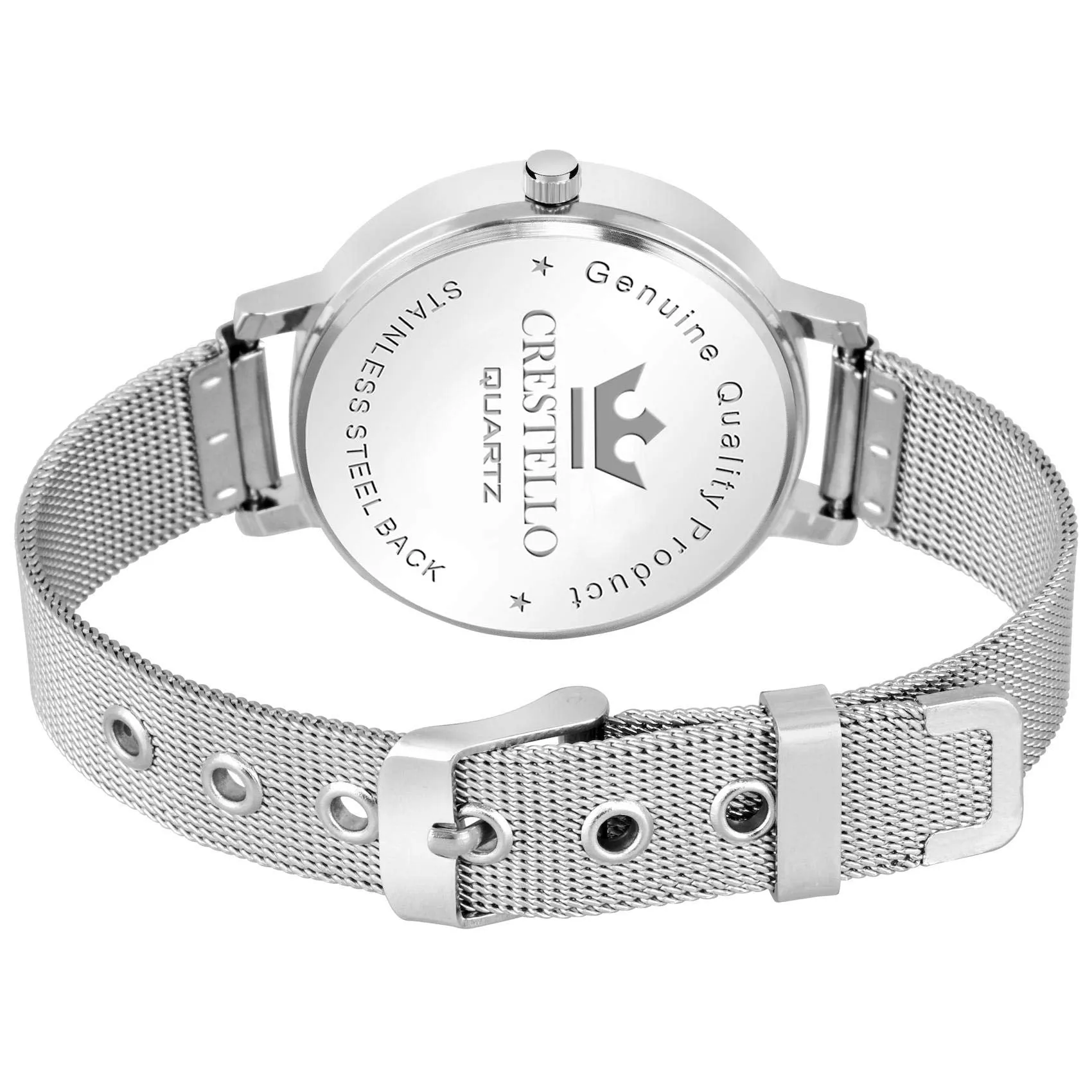 CRESTELLO CR-L103-PNK-CH Mesh Steel Chain Analog Wrist Watch for Women