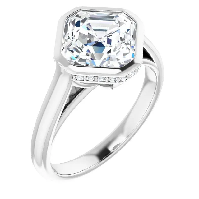 Cubic Zirconia Engagement Ring- The Alexia (Customizable Asscher Cut Semi-Solitaire with Under-Halo and Peekaboo Cluster)