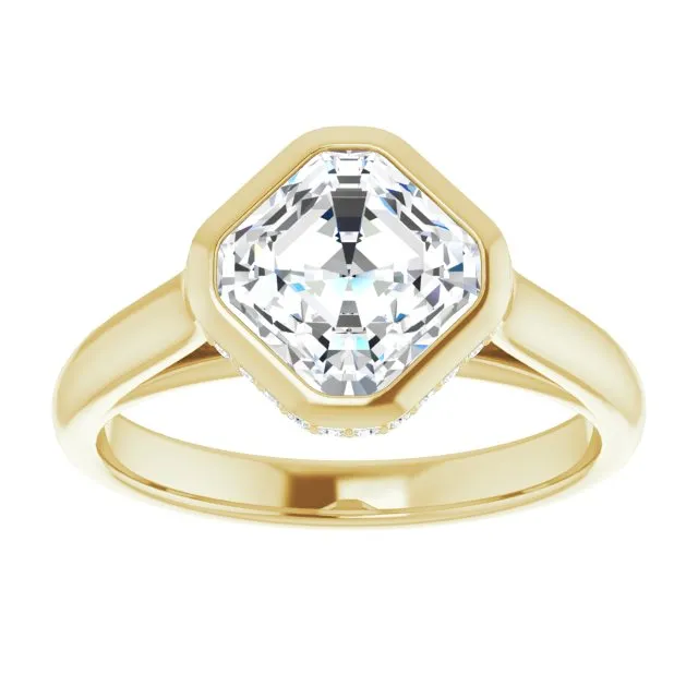 Cubic Zirconia Engagement Ring- The Alexia (Customizable Asscher Cut Semi-Solitaire with Under-Halo and Peekaboo Cluster)