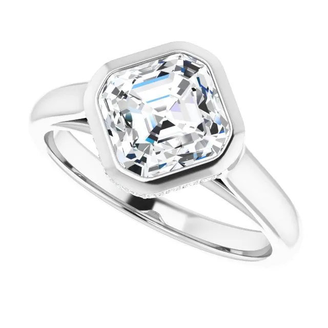 Cubic Zirconia Engagement Ring- The Alexia (Customizable Asscher Cut Semi-Solitaire with Under-Halo and Peekaboo Cluster)