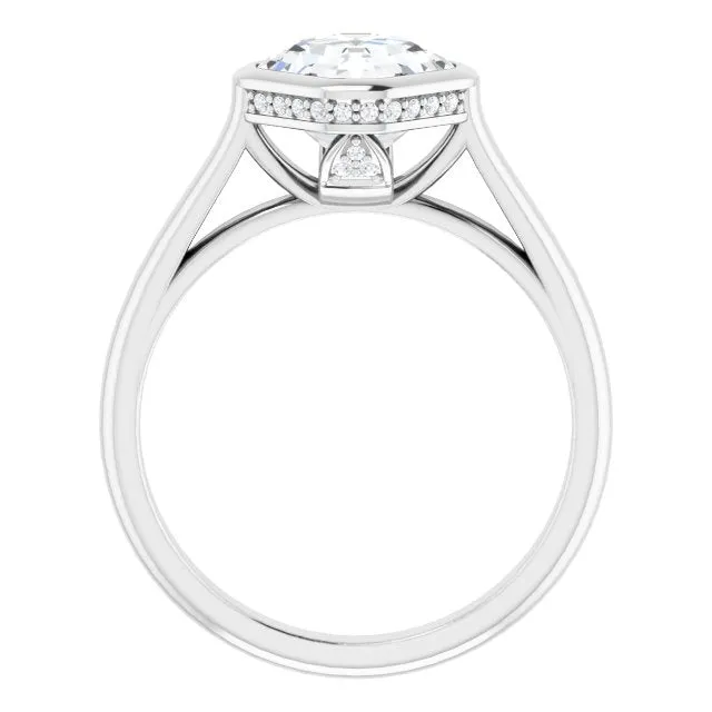 Cubic Zirconia Engagement Ring- The Alexia (Customizable Asscher Cut Semi-Solitaire with Under-Halo and Peekaboo Cluster)