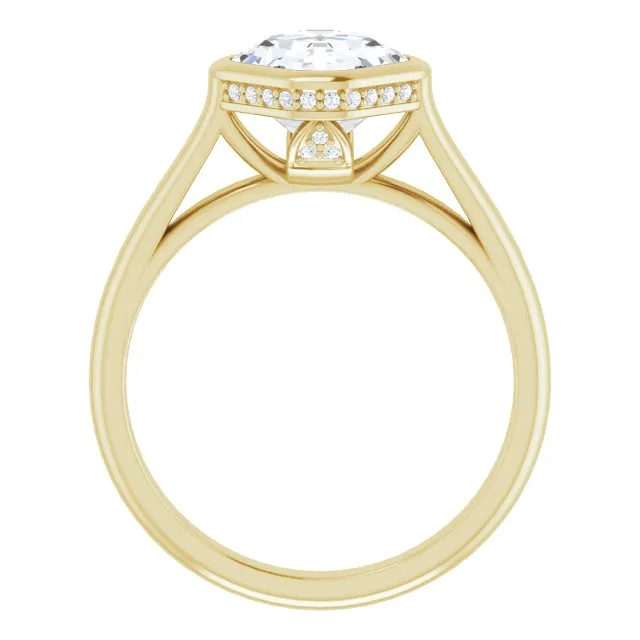 Cubic Zirconia Engagement Ring- The Alexia (Customizable Asscher Cut Semi-Solitaire with Under-Halo and Peekaboo Cluster)