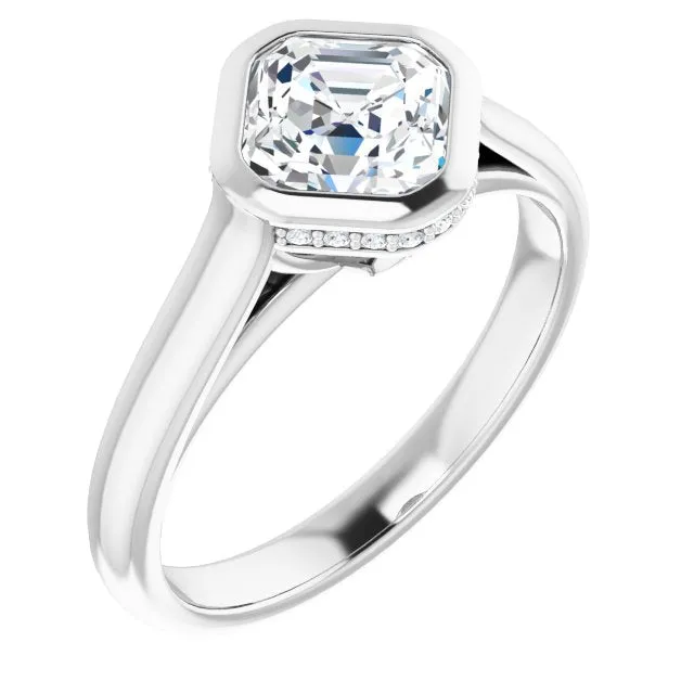 Cubic Zirconia Engagement Ring- The Alexia (Customizable Asscher Cut Semi-Solitaire with Under-Halo and Peekaboo Cluster)