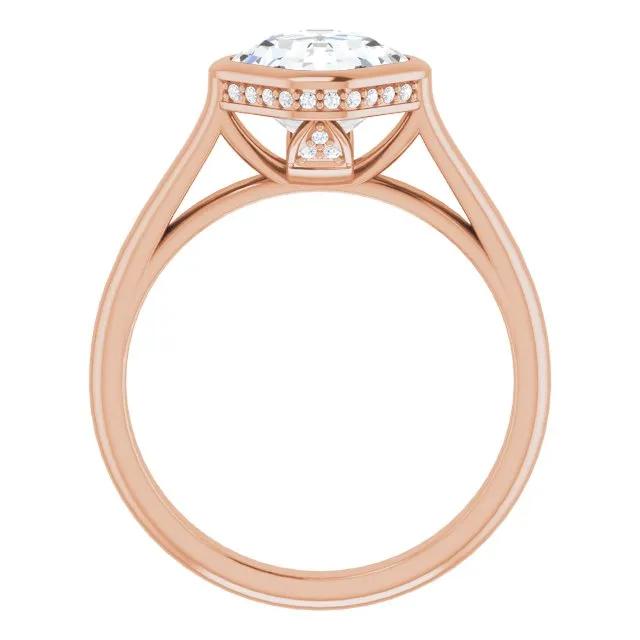 Cubic Zirconia Engagement Ring- The Alexia (Customizable Asscher Cut Semi-Solitaire with Under-Halo and Peekaboo Cluster)