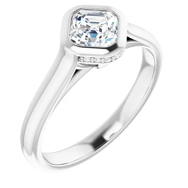 Cubic Zirconia Engagement Ring- The Alexia (Customizable Asscher Cut Semi-Solitaire with Under-Halo and Peekaboo Cluster)