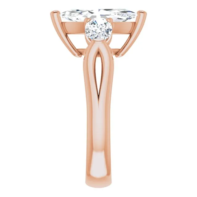 Cubic Zirconia Engagement Ring- The Alondra (Customizable Cathedral-set 3-stone Marquise Cut Style with Dual Oval Cut Accents & Wide Split Band)