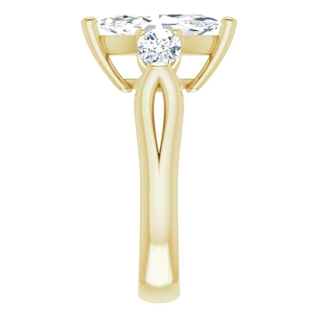 Cubic Zirconia Engagement Ring- The Alondra (Customizable Cathedral-set 3-stone Marquise Cut Style with Dual Oval Cut Accents & Wide Split Band)