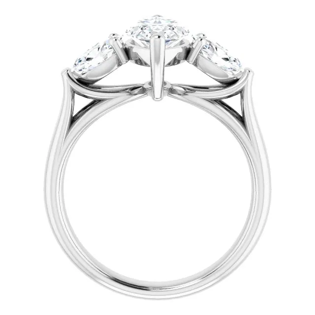 Cubic Zirconia Engagement Ring- The Alondra (Customizable Cathedral-set 3-stone Marquise Cut Style with Dual Oval Cut Accents & Wide Split Band)