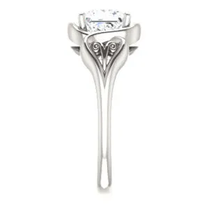 Cubic Zirconia Engagement Ring- The Bentley (Customizable Princess Cut Solitaire with Wide Tapered Band and Side Engraving Motif)