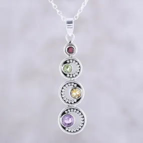 Dancing Crescents Crescent Motif Multi-Gemstone Pendant Necklace from India