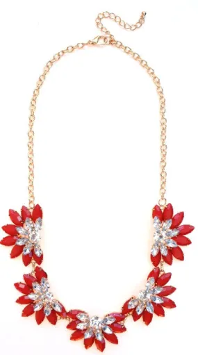 Designer Inspired Fan Crystal Statement Necklace- Red