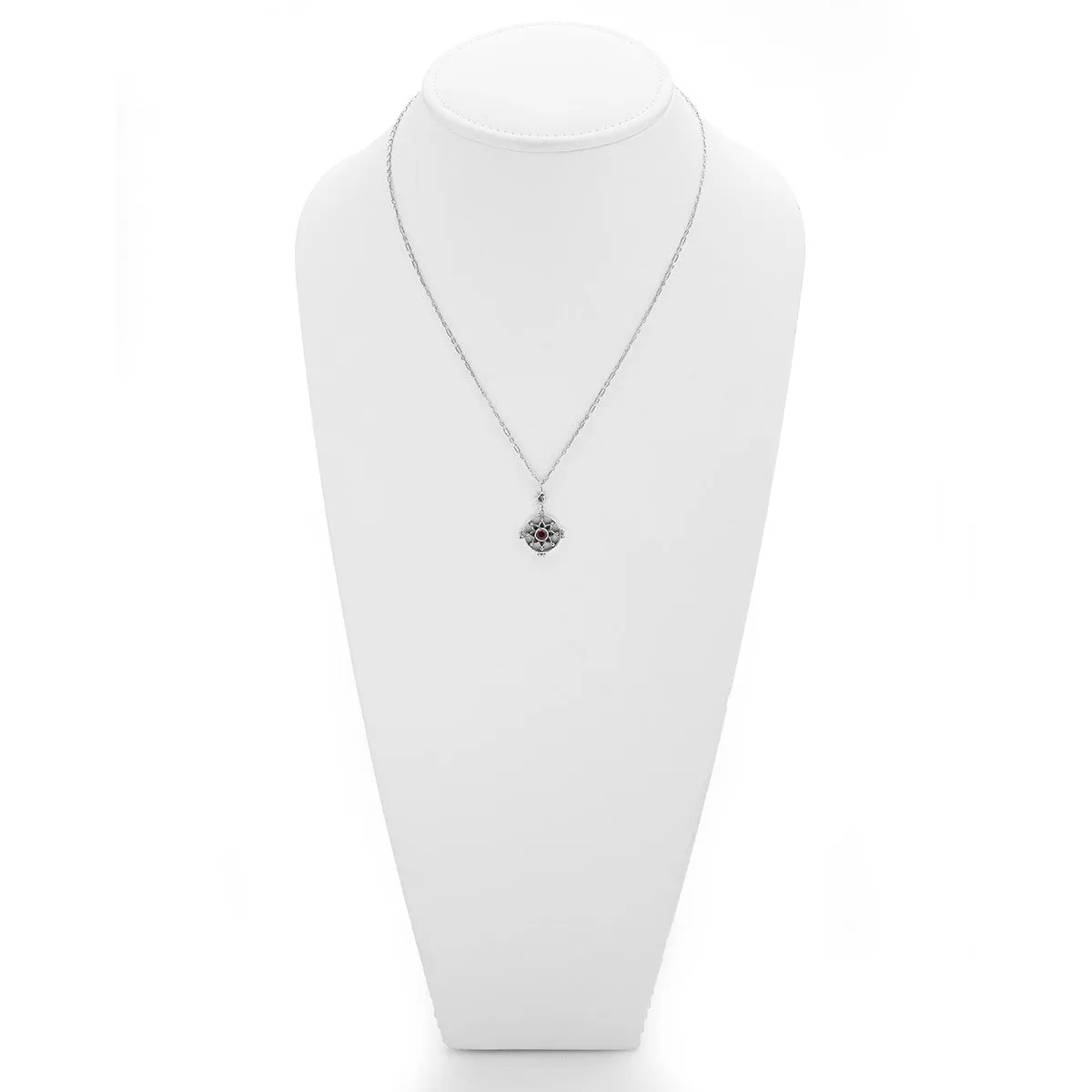 Dharmachakra Sterling Silver Garnet Love Necklace