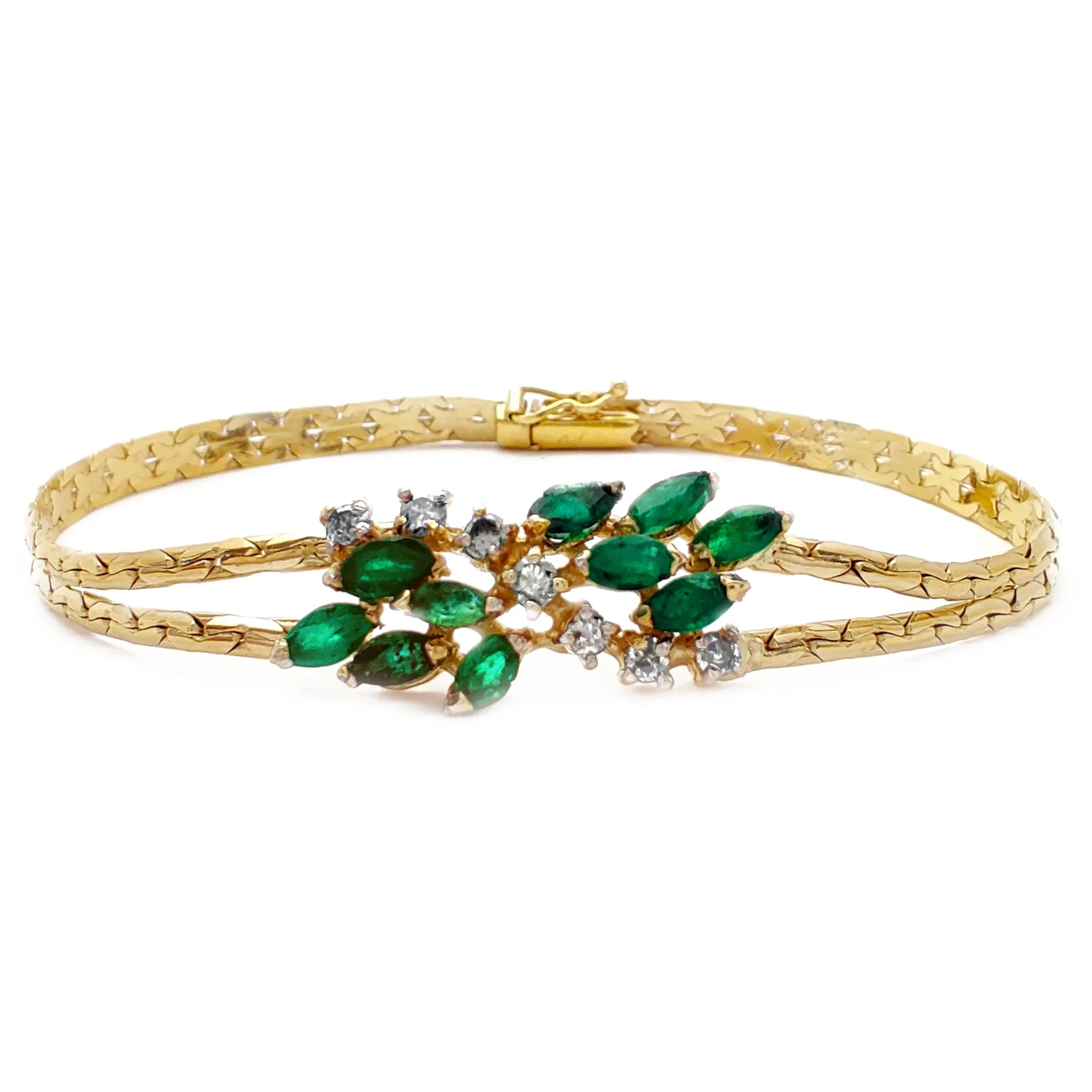 Diamond & Emerald Splitting Vine Bracelet (14K)