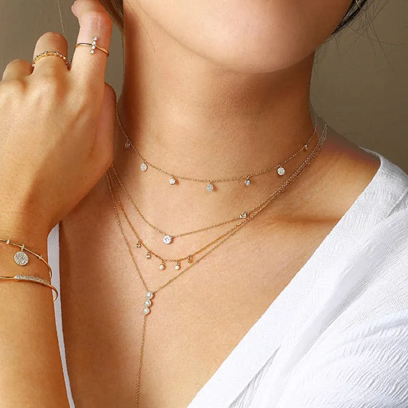 Diamond Halo Lariat Chain Necklace