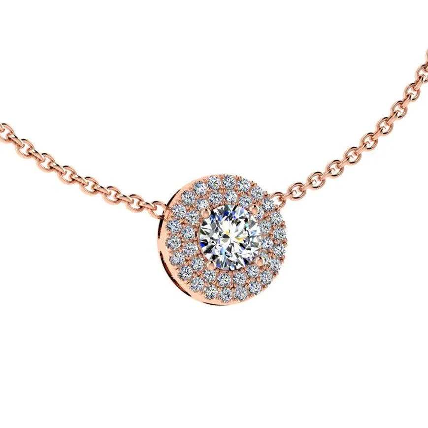 Diamond Halo Necklace 14K Rose Gold