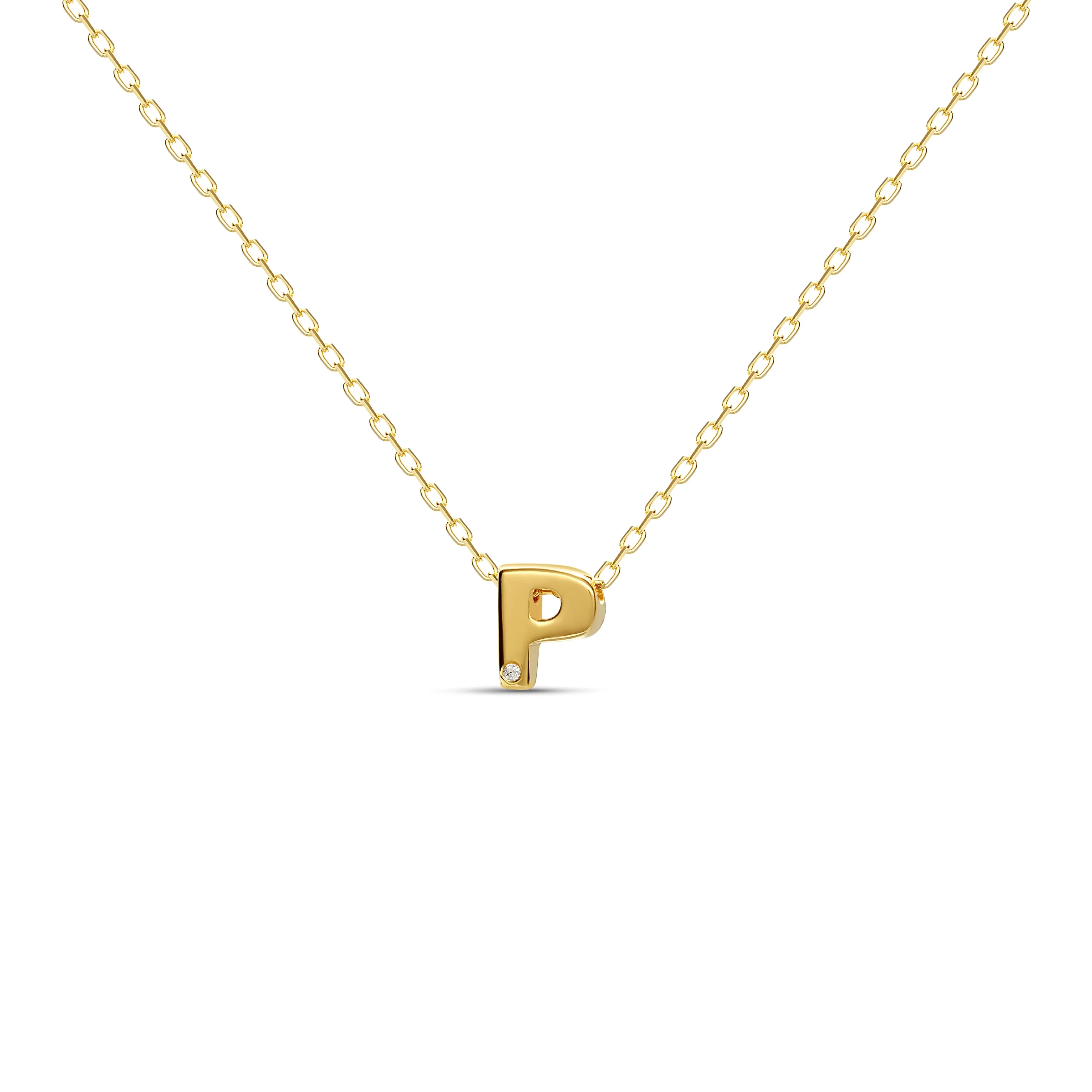 Diamond Letter Necklace "P" - 18 karat gold vermeil on sterling silver, diamond 0.01 carat