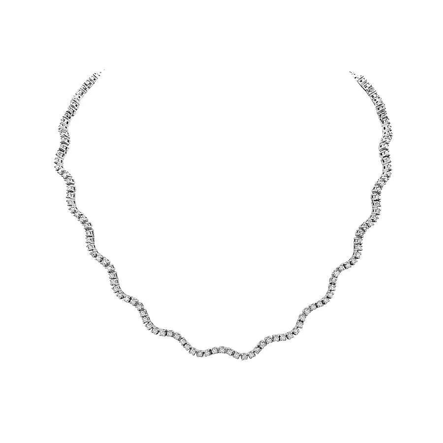 Diamond Zig Zag Wavy Tennis Necklace (5.50 ct.) 2 mm 4-Prongs Setting in 14K Gold